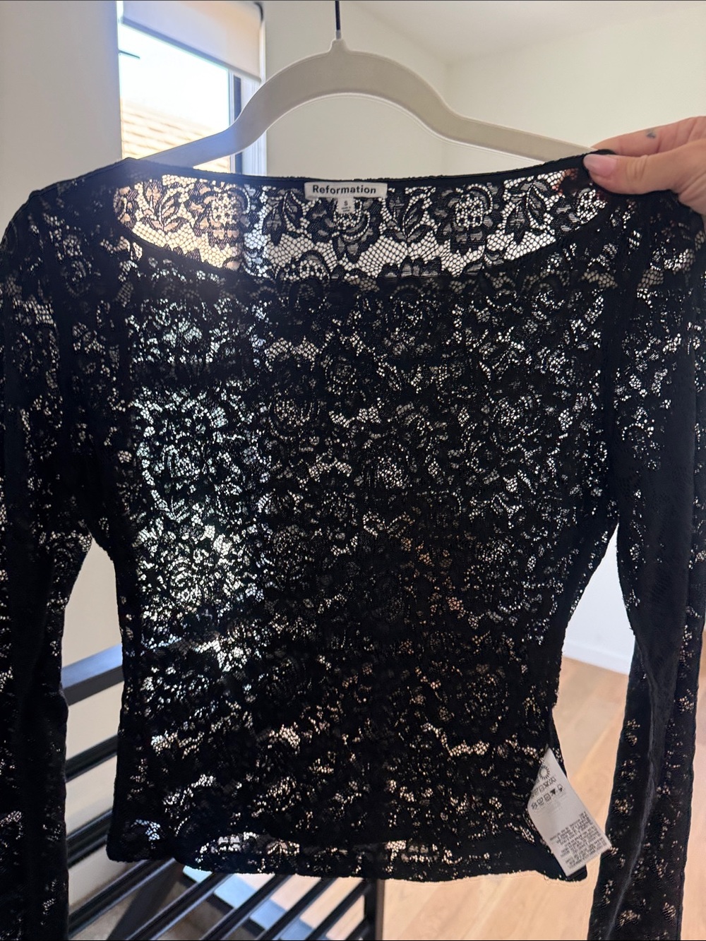 Reformation Black Lace Long-Sleeve Top